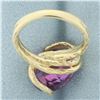 Image 4 : Lab Purple Sapphire Nature Design Ring in 14k Yellow Gold