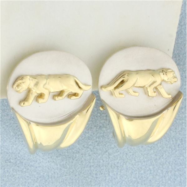 Panther Half Hoop Earrings in 14k Yellow and White Gold