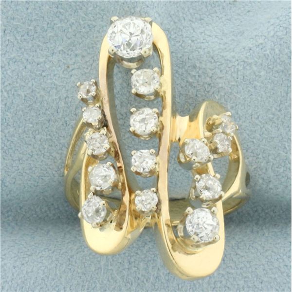 Antique Diamond Abstract Design Swirl Ring in 14k Yellow Gold
