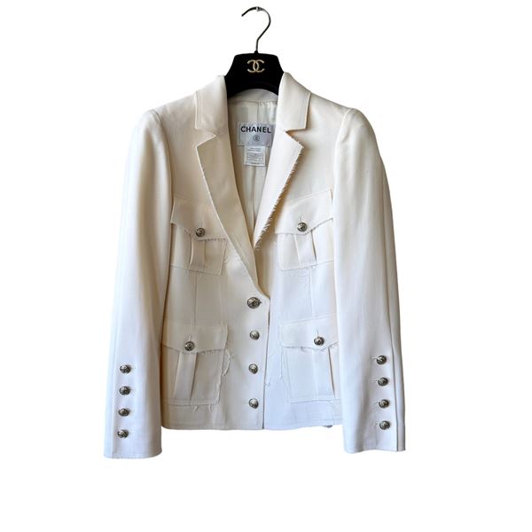 Chanel 07P Runway #1 Look Raw Edge Military Style Blazer Jacket 38