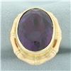 Image 1 : Amethyst Bamboo Design Statement Ring in 14k Yellow Gold
