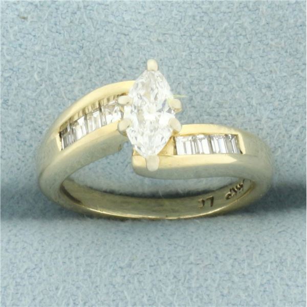Marquise and Baguette Diamond Engagement Ring in 14k Yellow Gold