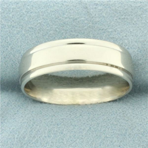 Men's Banded Edge Wedding Band Ring in 14k White Gold