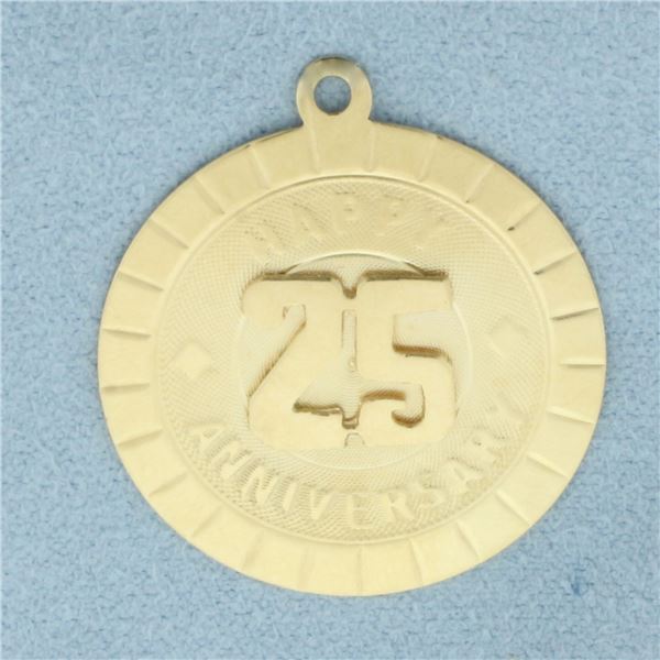 Happy 25 Anniversary Medallion Pendant or Charm in 14k Yellow Gold