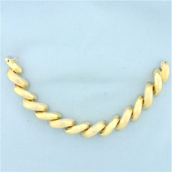 Large Italian San Marco Macaroni Link Bracelet in 14k Yellow Gold
