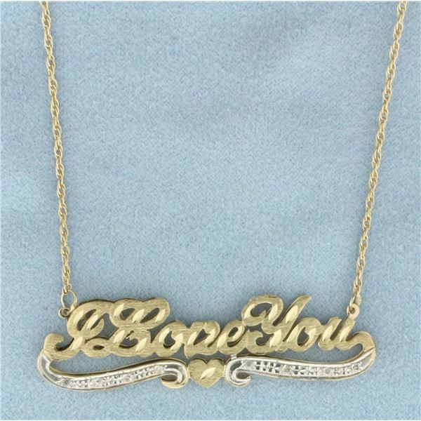 I Love You Diamond Necklace in 14k Yellow Gold
