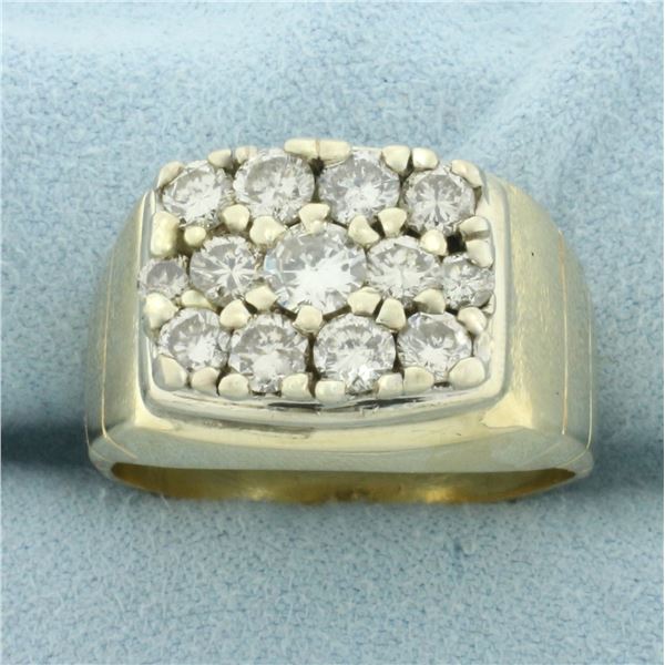 Mens 2ct Pave Diamond Ring in 14k Yellow Gold