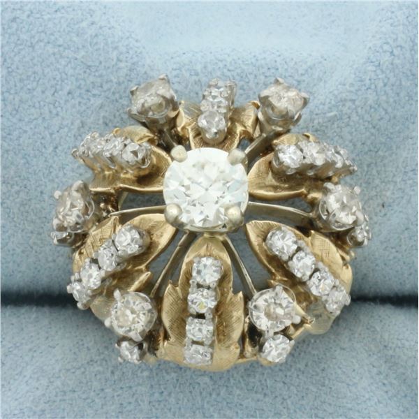 Antique Old European Diamond Starburst Ring in 14k Yellow Gold