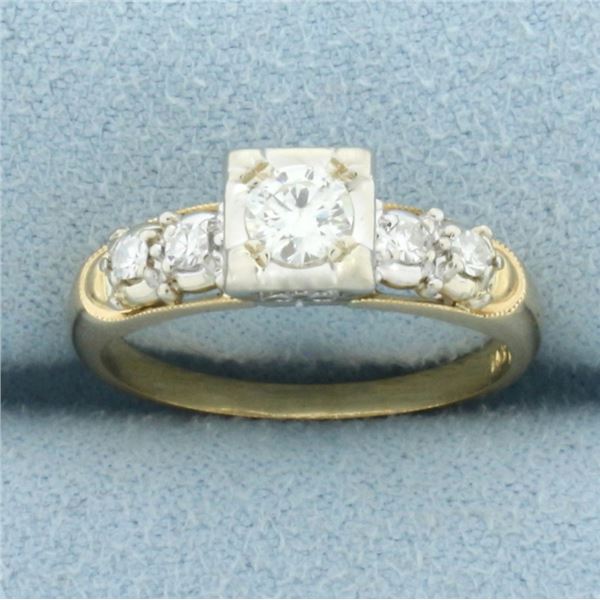 Diamond Accented Engagement Ring In 14k Yellow Gold