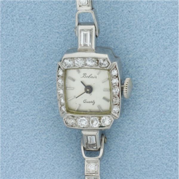Vintage Womans Belaire Diamond Watch in 14k White Gold