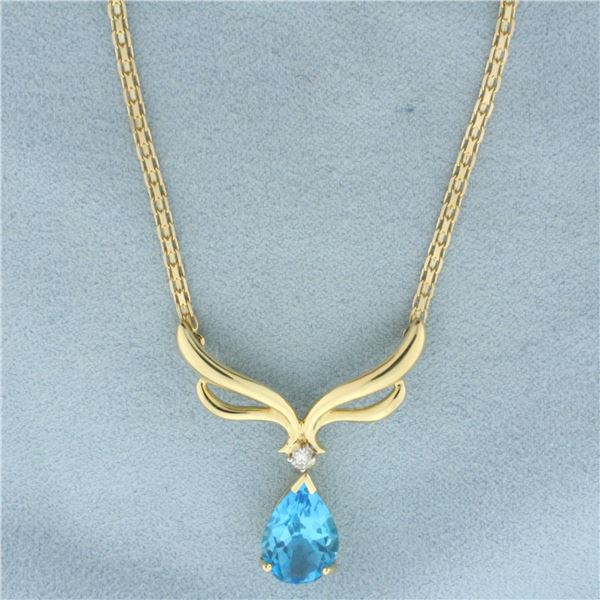 Removable Blue Topaz and Diamond Necklace in 14k Yellow Gold