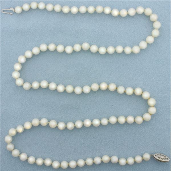 Cultured Akoya Pearl Strand Necklace with 14k White Gold Filigree Locking Clasp