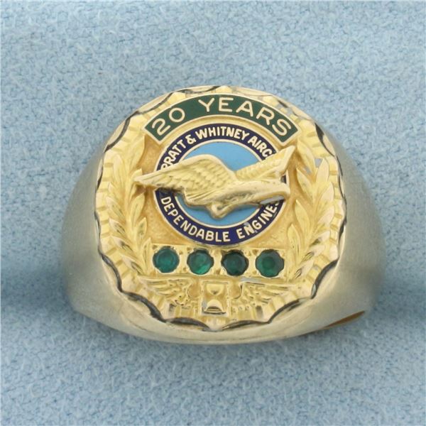 Mens Vintage Pratt and Whitney Aircraft Corporate Anniversary Ring in 10k and 14k Yellow Gold