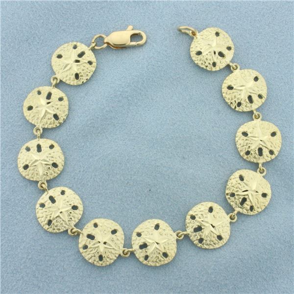 Diamond Cut Sand Dollar Bracelet in 14k Yellow Gold