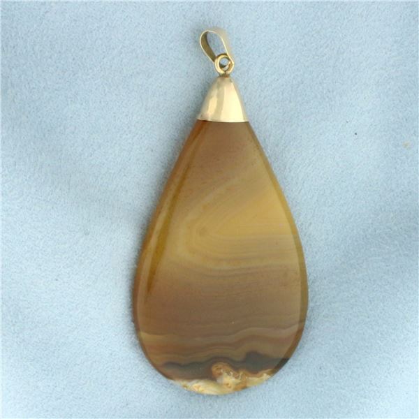 Large Agate Teardrop Pendant in 18k Yellow Gold