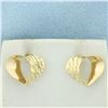 Image 1 : Diamond Cut Open Heart Earrings in 14k Yellow Gold