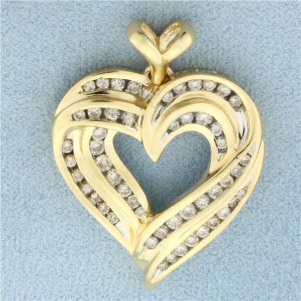 Large Diamond Heart Pendant in 14k Yellow Gold