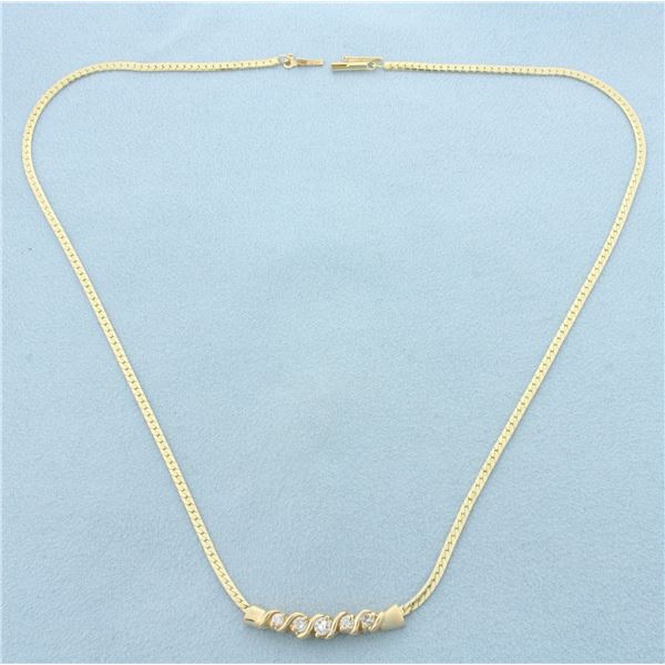 Diamond Herringbone Link Necklace in 14k Yellow Gold