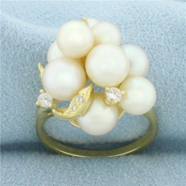 Cultured Akoya Pearl and Diamond Ring in 18k Yellow Gold