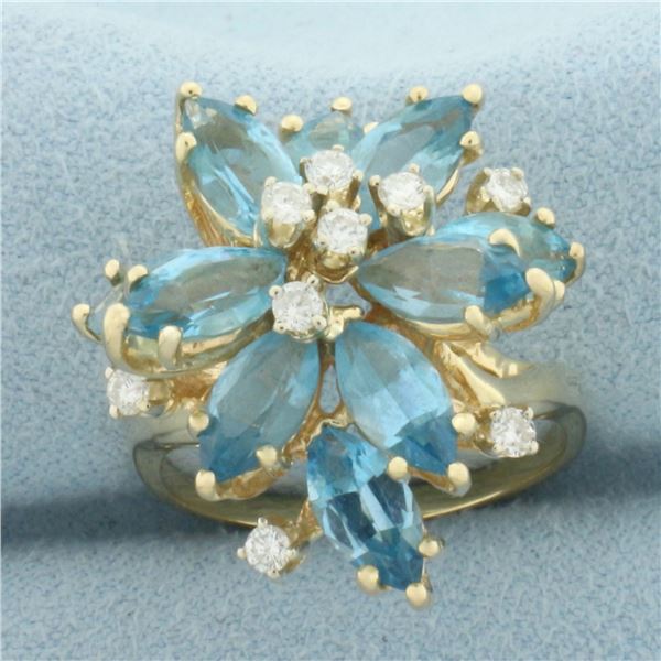 Blue Topaz and Diamond Statement Ring in 14k Yellow Gold