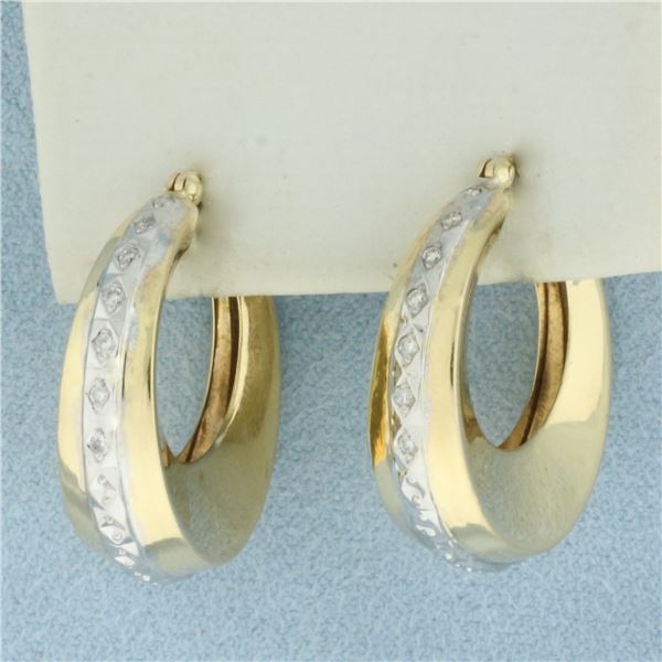 Diamond Hoop Earrings in 14k Yellow and White Gold