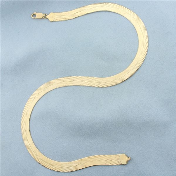 16 Inch Liquid Gold Wide Herringbone Necklace in 14k Yellow Gold