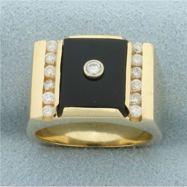 Vintage Onyx and Diamond Ring in 14k Yellow Gold