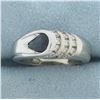 Image 1 : Modern Designer Sapphire and Diamond Ring in 14k White Gold