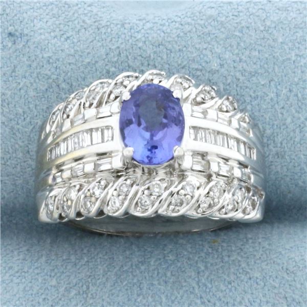 AAA Tanzanite and Diamond Ring in 18k White Gold