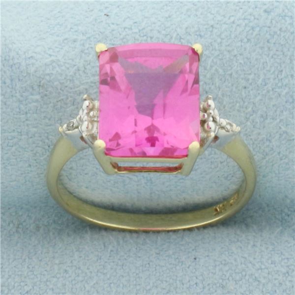 Lab Pink Sapphire and Diamond Ring in 10k Yellow Gold