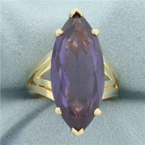 Large Lab Alexandrite Solitaire Statement Ring in 14k Yellow Gold