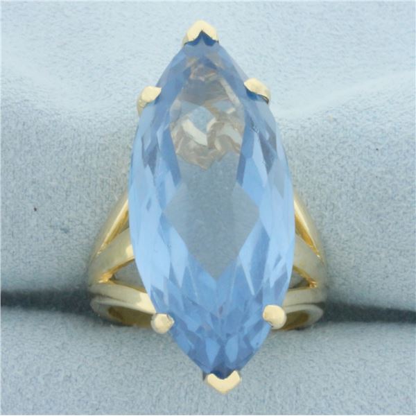 Large Marquise Swiss Blue Topaz Solitaire Statement Ring in 14k Yellow Gold