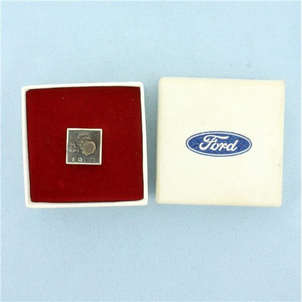 Ford Motor 25 Years Tie Tack or Lapel Pin in 10k White Gold