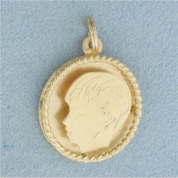 Engravable Boy Head Silhouette Charm or Pendant in 14k Yellow Gold