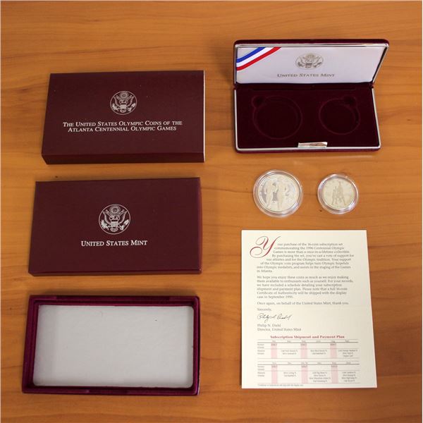 US Mint Atlanta Centennial Silver Olympic Two Coin Proof Set OGP