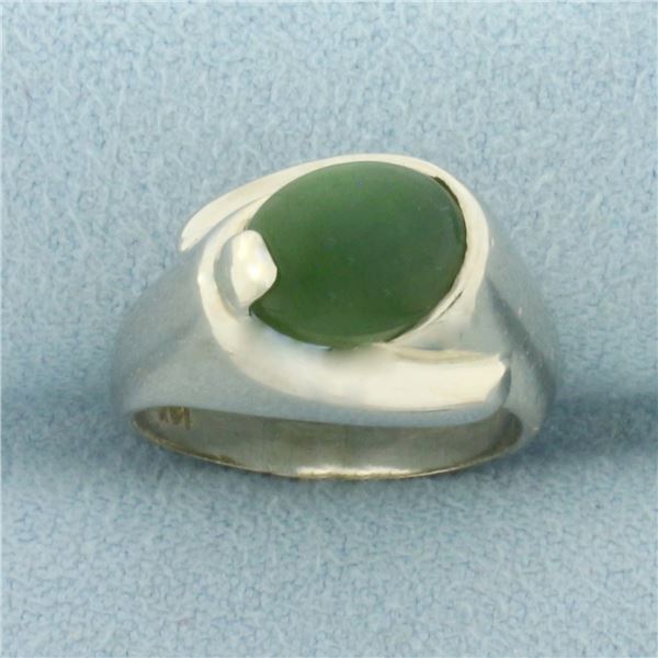 Jade Solitaire Ring in 14k White Gold