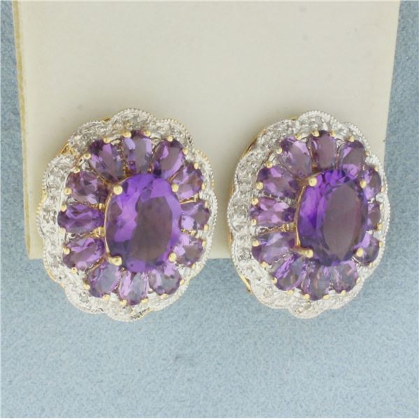 Amethyst and Diamond Earrings in 14k Yellow Gold