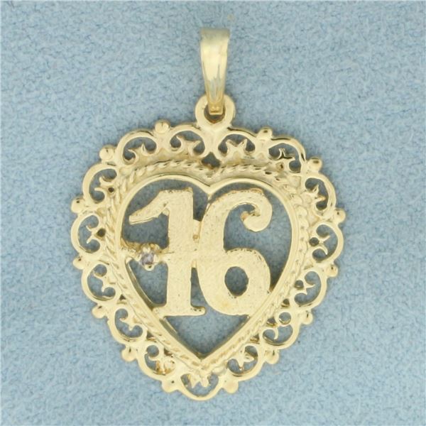 Diamond Sweet 16 Pendant in 14k Yellow Gold