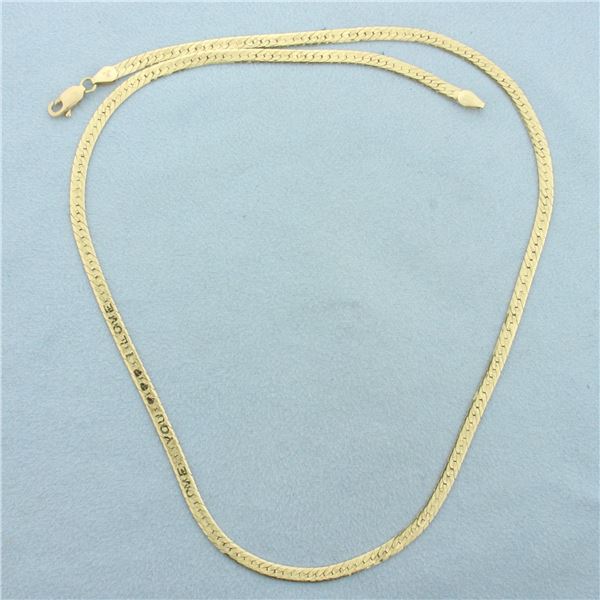 19 Inch I Love You Reversible Herringbone Link Chain Necklace in 14k Yellow Gold