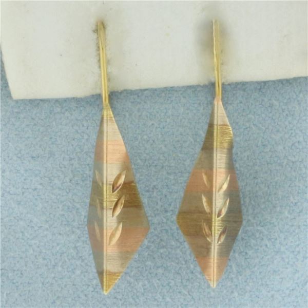 Tri-Color Kite Design Earrings in 14k Yellow, Rose, and White Gold