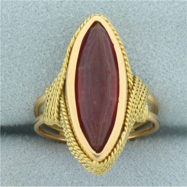 Vintage Lab Ruby Navette Ring in 18k Yellow Gold