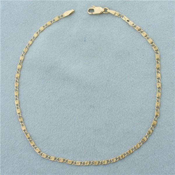 Paperclip Scroll Link Anklet in 14k Yellow Gold