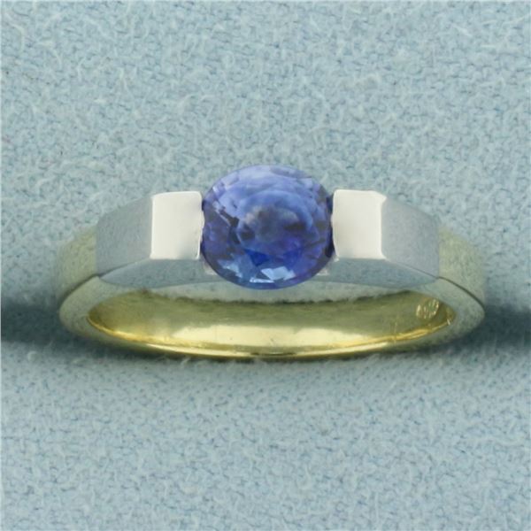 AAA Ceylon Sapphire Tension Set Ring in 18k Yellow and White Gold