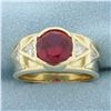 Image 1 : Mens Lab Ruby & Diamond Ring in 14k Yellow Gold