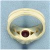 Image 4 : Mens Lab Ruby & Diamond Ring in 14k Yellow Gold