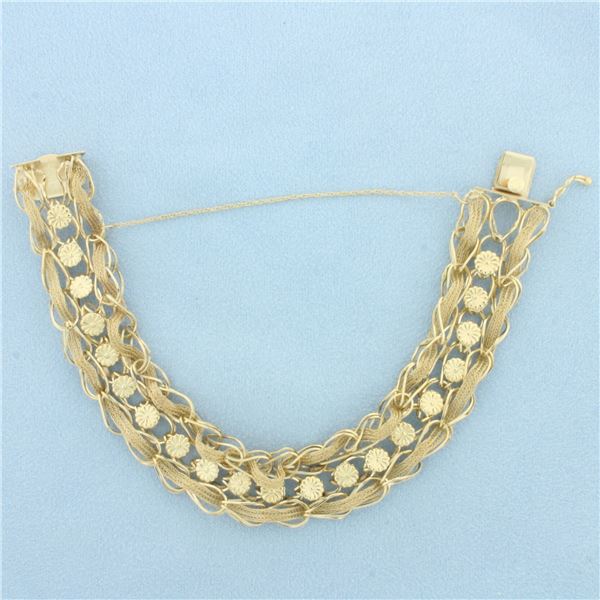 Woven Flower Design Bracelet in 14k Yellow Gold