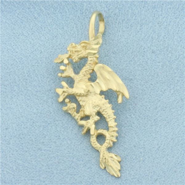 Diamond Cut Dragon Pendant in 14k Yellow Gold