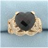 Image 1 : Heart Garnet and Diamond Ring in 14k Rose Gold