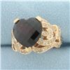Image 2 : Heart Garnet and Diamond Ring in 14k Rose Gold