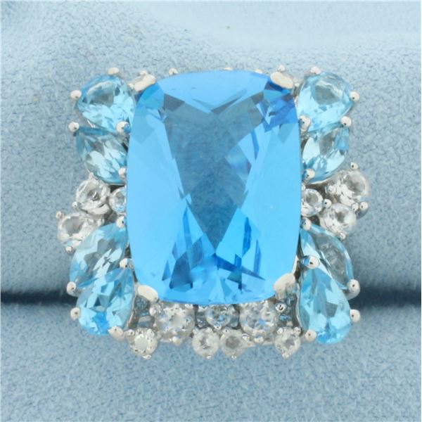 Swiss Blue Topaz Statement Ring in 10k White Gold